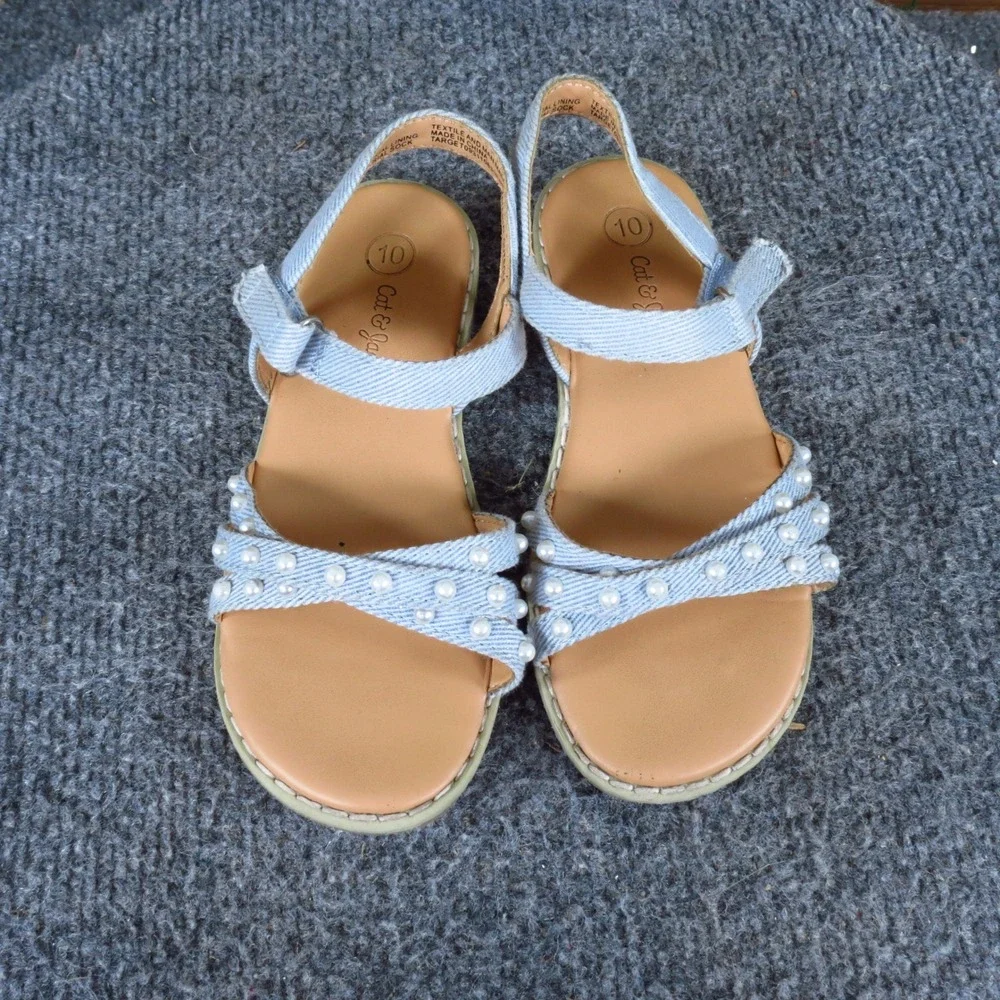 Cat &‎ Jack Pearl Denim Toddler Girl Strappy Sandals Size 10 Summer Light Blue